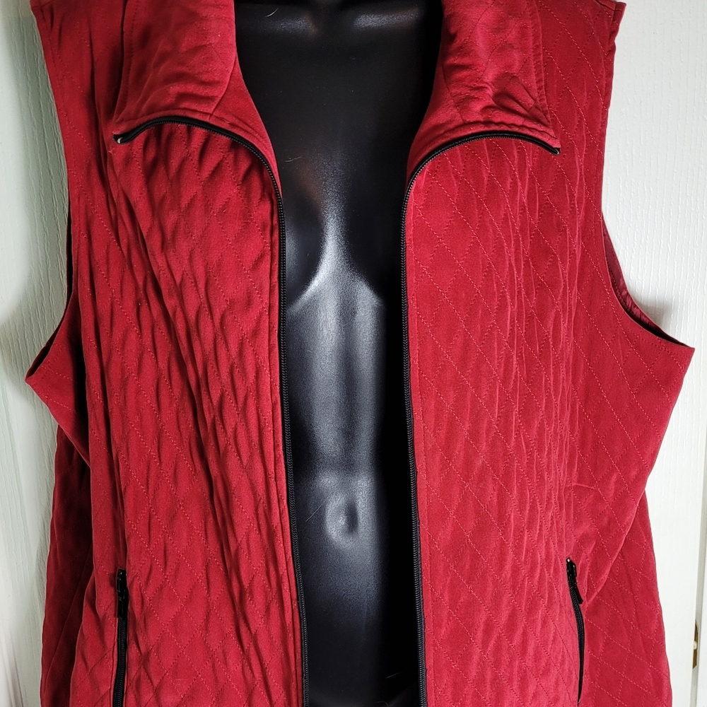 Red Polyester Velour Vest